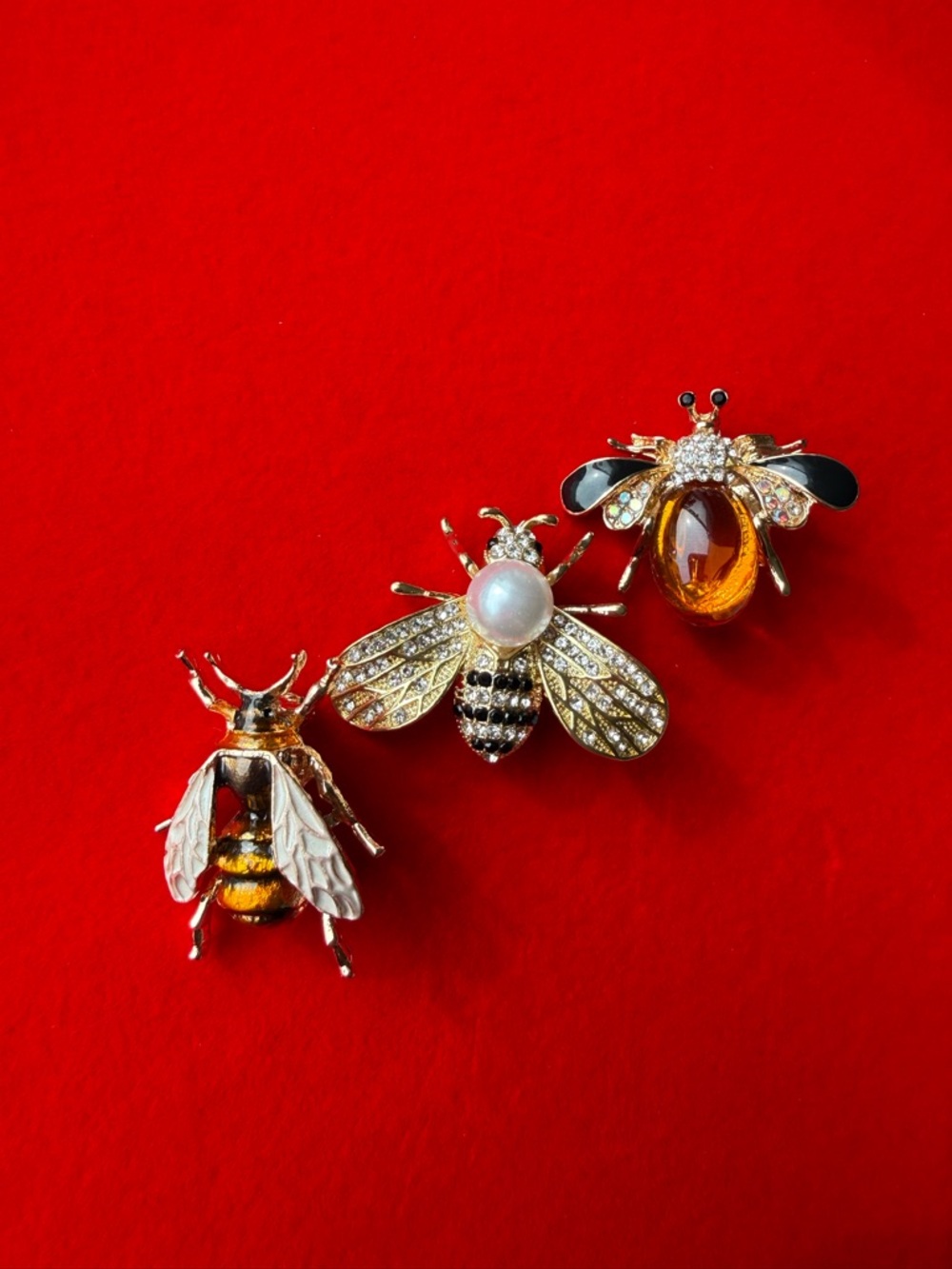 Sold Anthropologie Gold Bee Brooch Trio with Amber and Pearl Accents